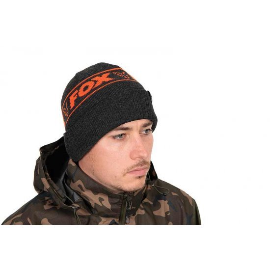 Fox Collection Beanie Hat Black Orange