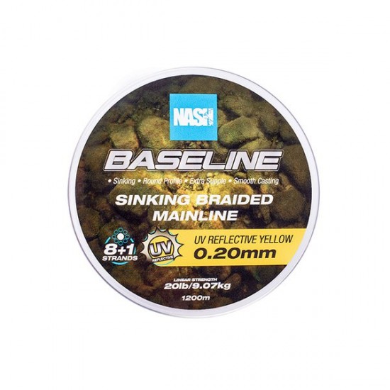 Nash Baseline Sinking Braid UV Yellow 30lb 0.28mm 1200m